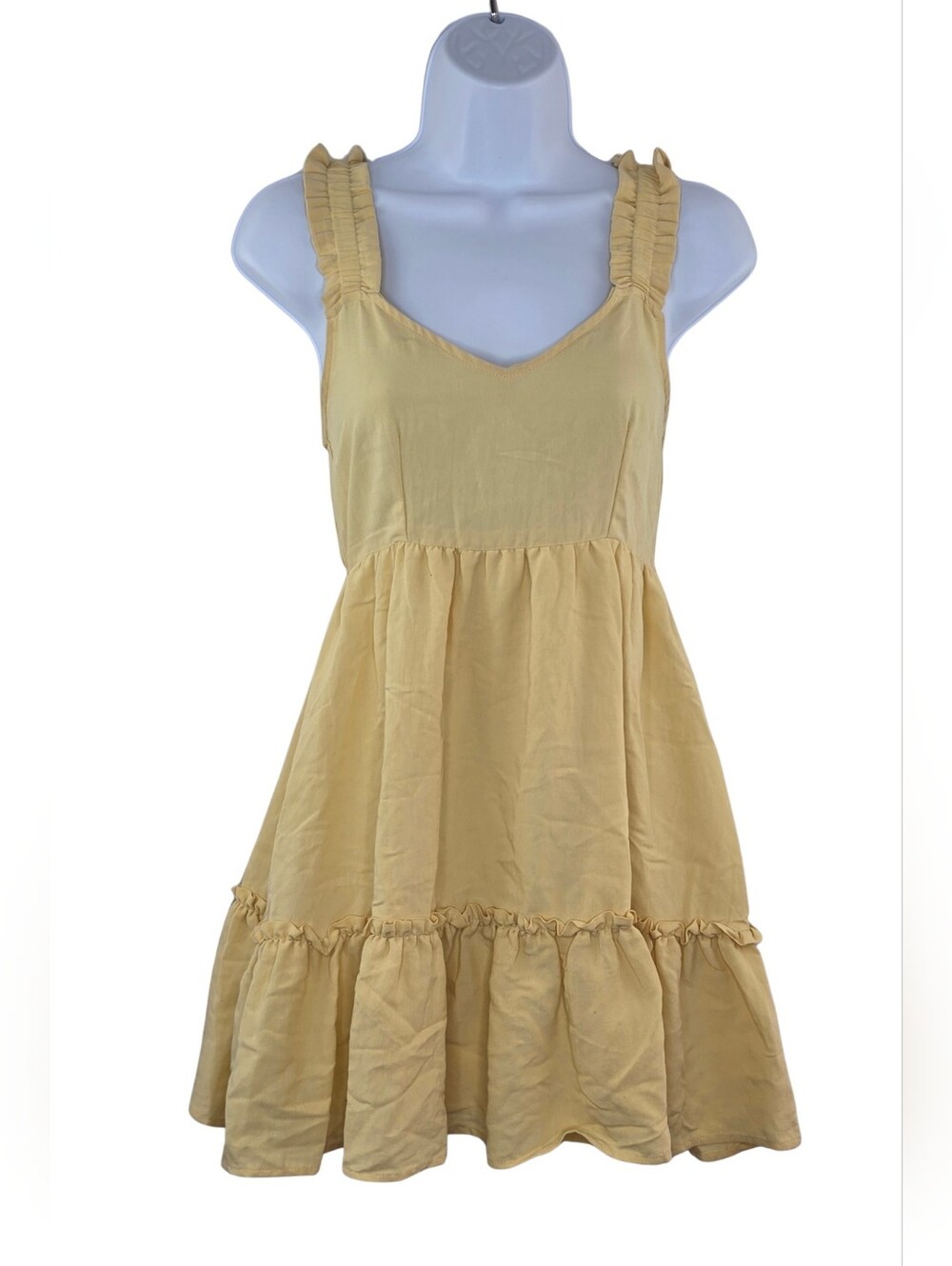 Blu Pepper XS Babydoll Yellow Ruffle Strap Mini Dress 4049-